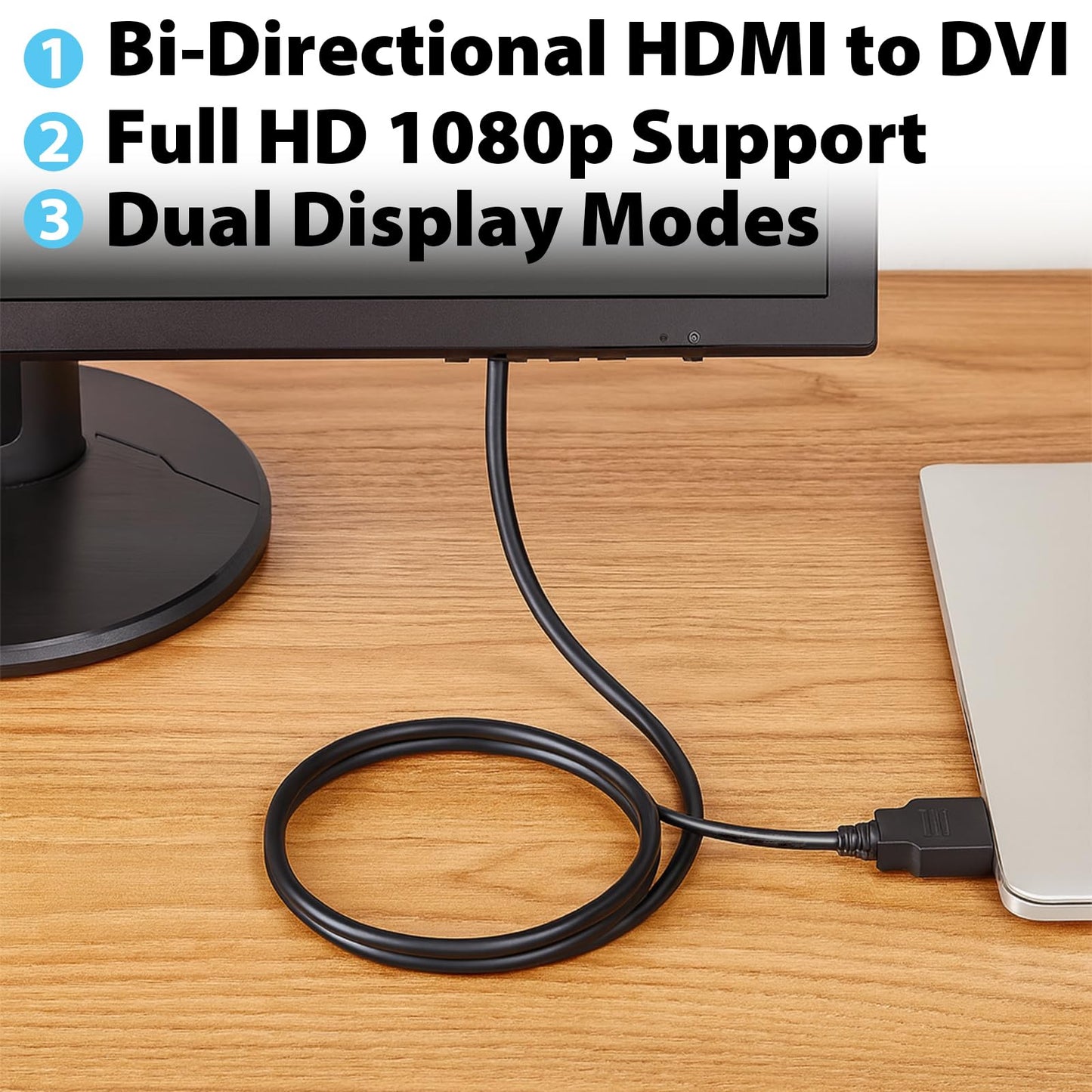 Cyberguys! DVI to HDMI Cable, Bi-Directional HDMI to DVI-D (24+1) / DVI-I (24+5), 1080p Full HD 60Hz, Gold-Plated Connectors w/Screw Lock - Compatible