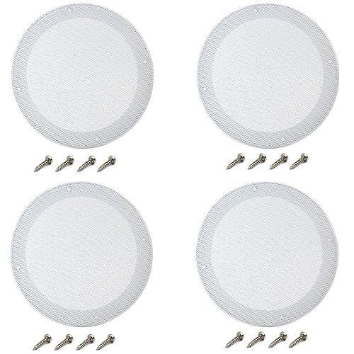 Fielect 4Pcs 6.5" Speaker Grill Cover White SubWoofer Grill Cover Decorative Circle Woofer Guard Protector Audio Accessories with 16 Screws