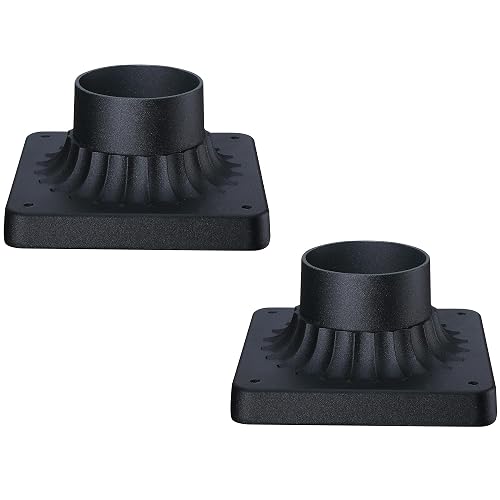 LIT-PaTH Outdoor Post Light Mounting Base, Pier Mount Base for 3 Inch Standard Pole Light, Matte Black Finish, 2-Pack