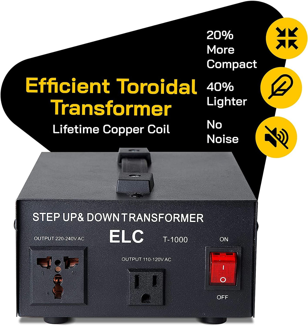ELC T Series 1000 Watt Voltage Converter Transformer - Step Up/Down - 110v to 220v / 220v to 110v Power Converter - Circuit Breaker Protection, CE…