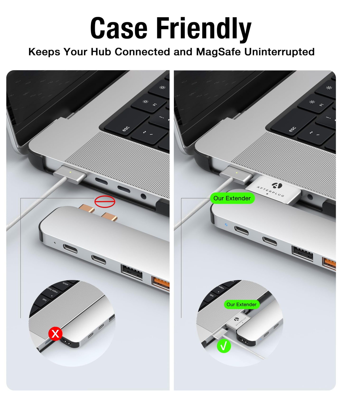 Afterplug Dual USB‑C Extender for MacBook with Case, 2-Port Pass‑Through Adapter for Thunderbolt 5/4/3 & USB4 - 240W PD, 8K Video, 80Gbps Data…