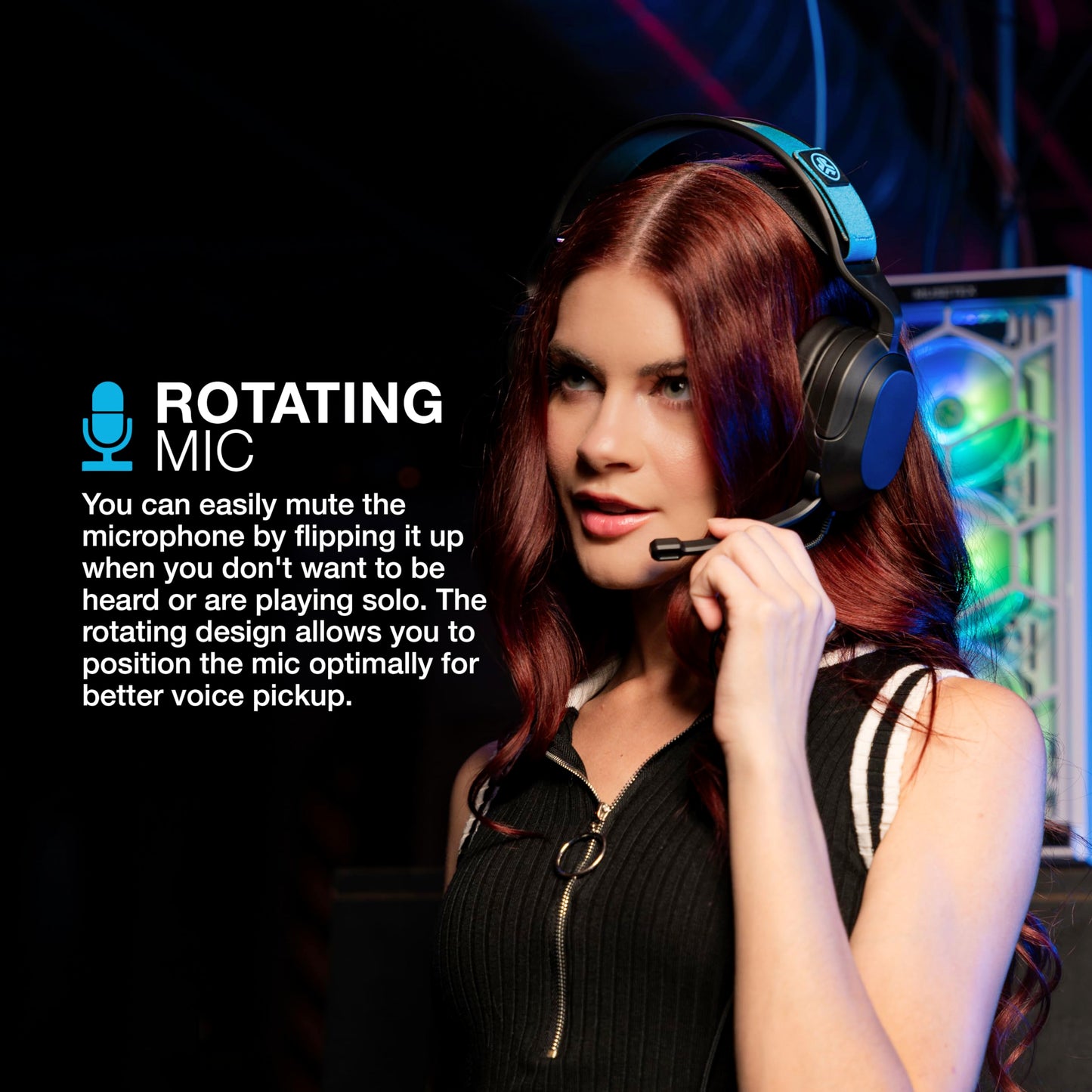 JLab Nightfall Gaming Headset with flip-to-Mute Boom mic, 50mm Drivers, 3.5mm Wired for PC, PS5, PS4, Xbox, Switch