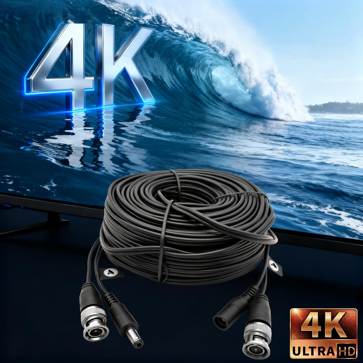 LETONDA 4K BNC Video Cable: Safer, More Reliable Integrated Video-Power Extension. Supports 4K Ultra-HD for Security Cameras, CCTV Monitoring & DVR