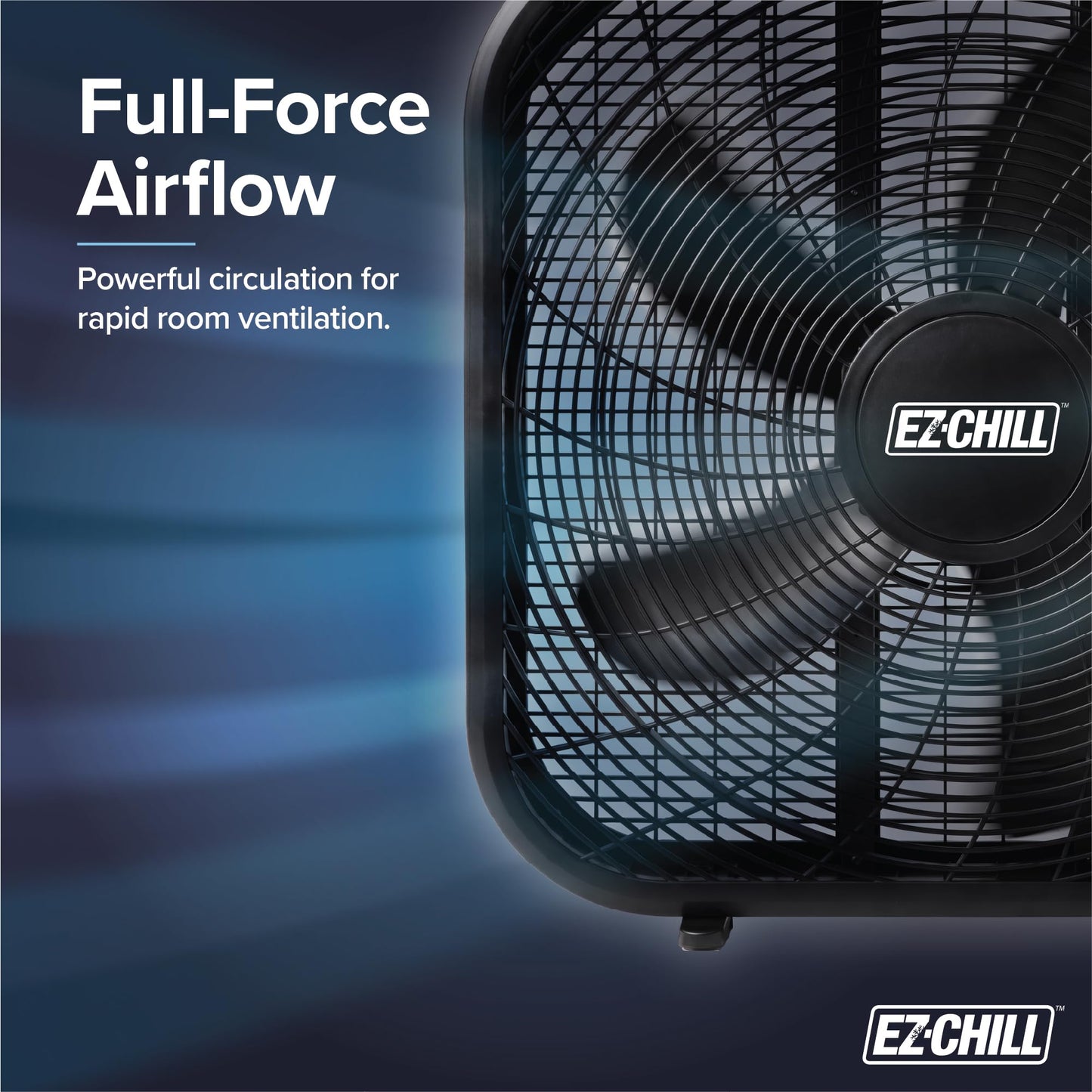 EZ-CHILL 20" 3-Speed Box Fan, Ideal for Home, Bedroom, & Office, Black