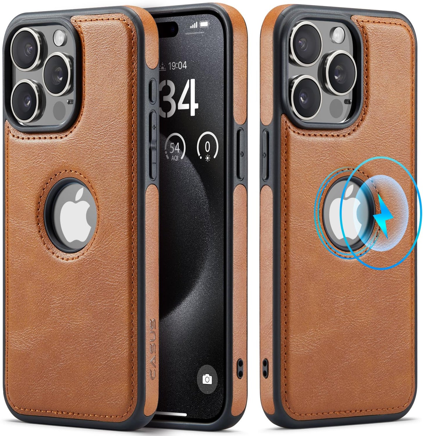 Casus Magnetic Leather Case for iPhone 15 Pro Max, MagSafe Compatible, Business Classic Style, Shockproof Slim Fit Protective Cover for Men & Women