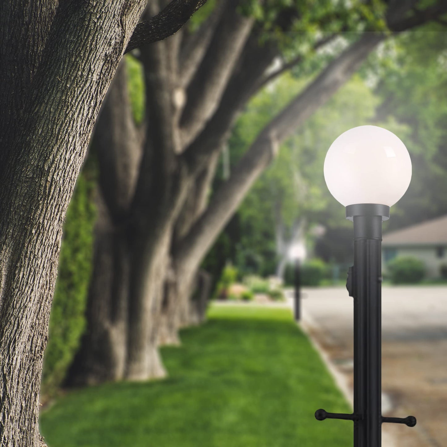 Ciata Lamp Posts Outdoor Lighting, Light Pole, Weather Resistant Outdoor Light Fixture Aluminum Lantern Post with Ladder Rest and Decorative Spheres