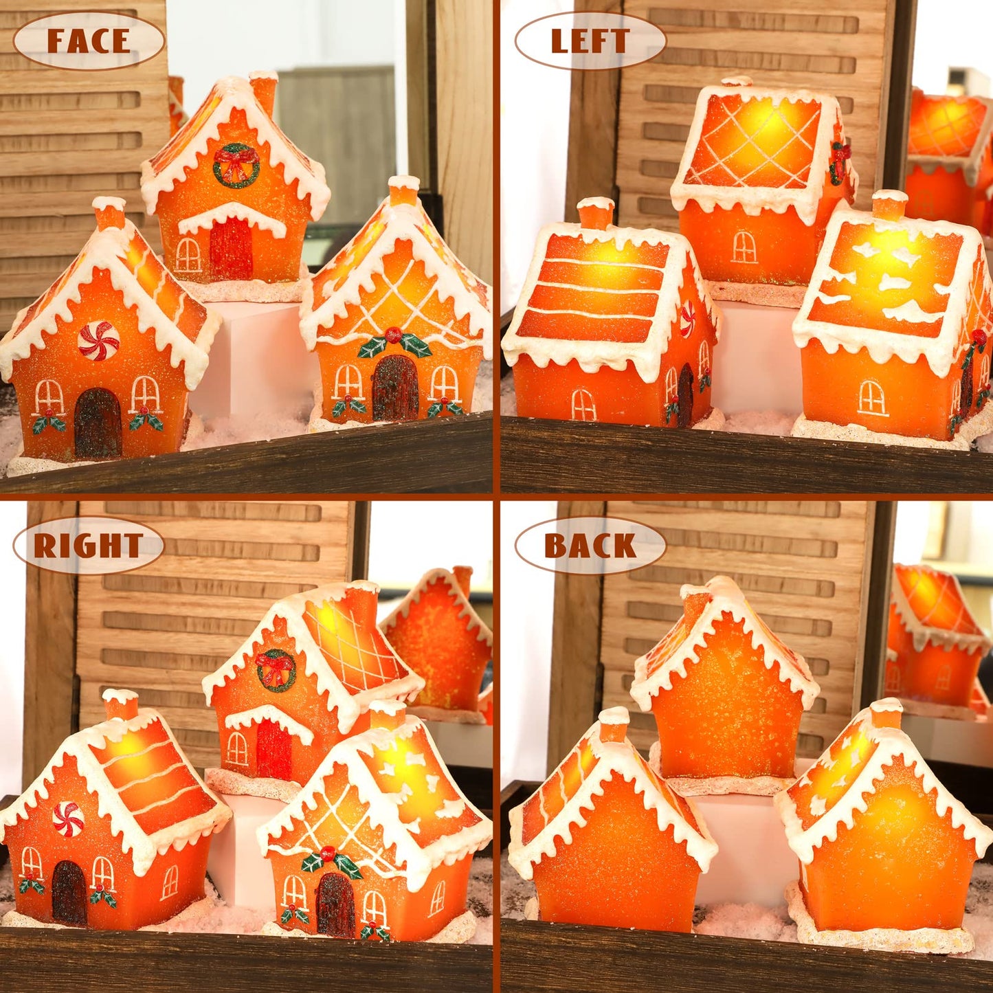 Christmas Gingerbread House Tabletop Decoration Lighted Christmas Village House Real Wax Battery Operated with Remote Flickering LED Light Christmas