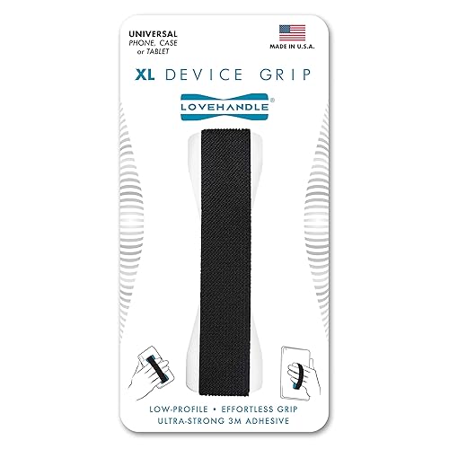 LOVEHANDLE Tablet/XL Grip for Most Tablets and Large Smartphones, Black Elastic Strap Finger Grip with White Base, LHT-01-White