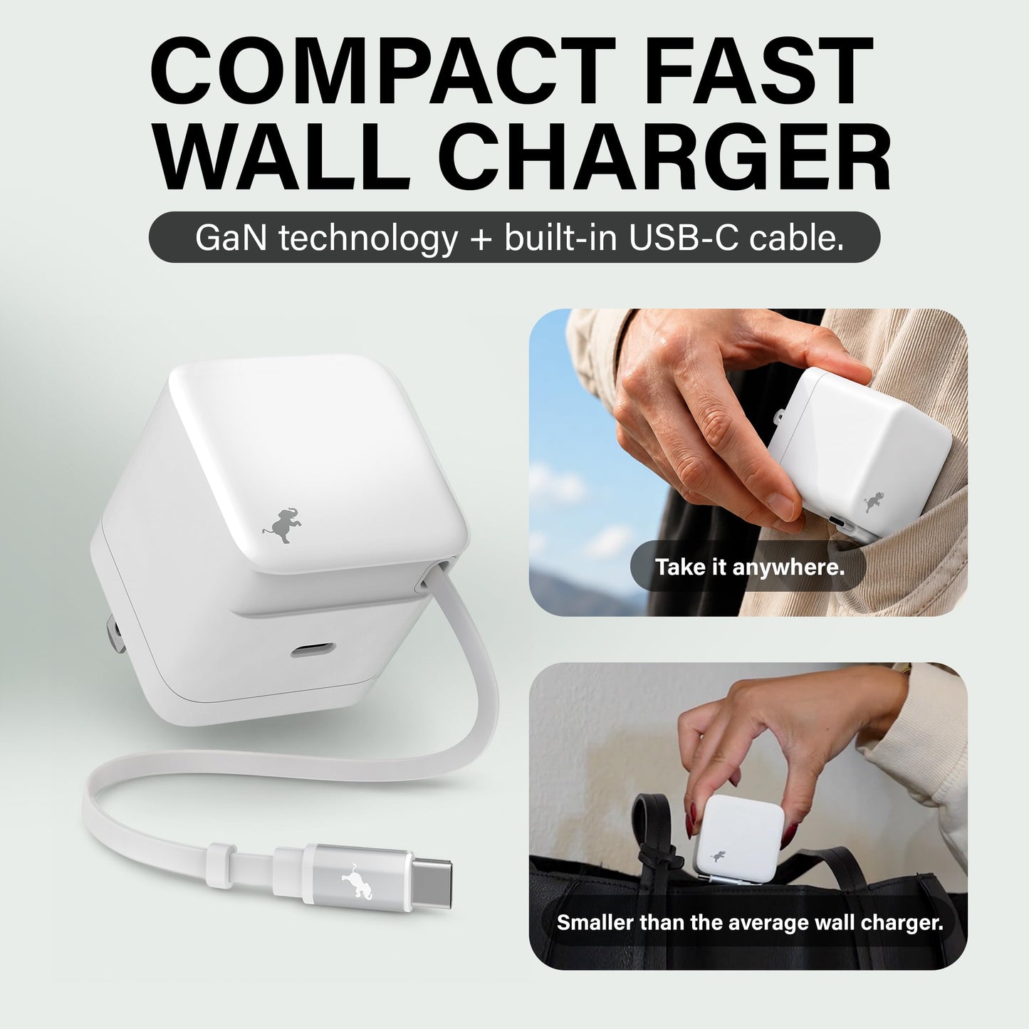 Nimble Wally Stretch 65W Wall Charger - Fast Charger with Retractable 2ft Cable, USB-C Port, and Foldable Plug for iPhone 17/16/15/14, Galaxy S25