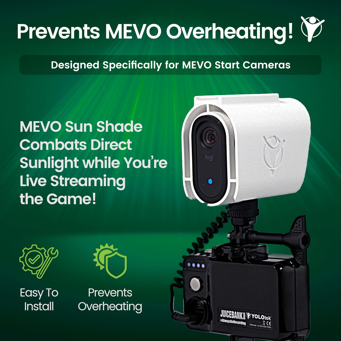 YOLOtek Veteran Owned - Sun Shade for MEVO Start Camera by Logitech - 3D Radiant Design Blocks Sun & Prevents External Overheating for Outdoor Filming
