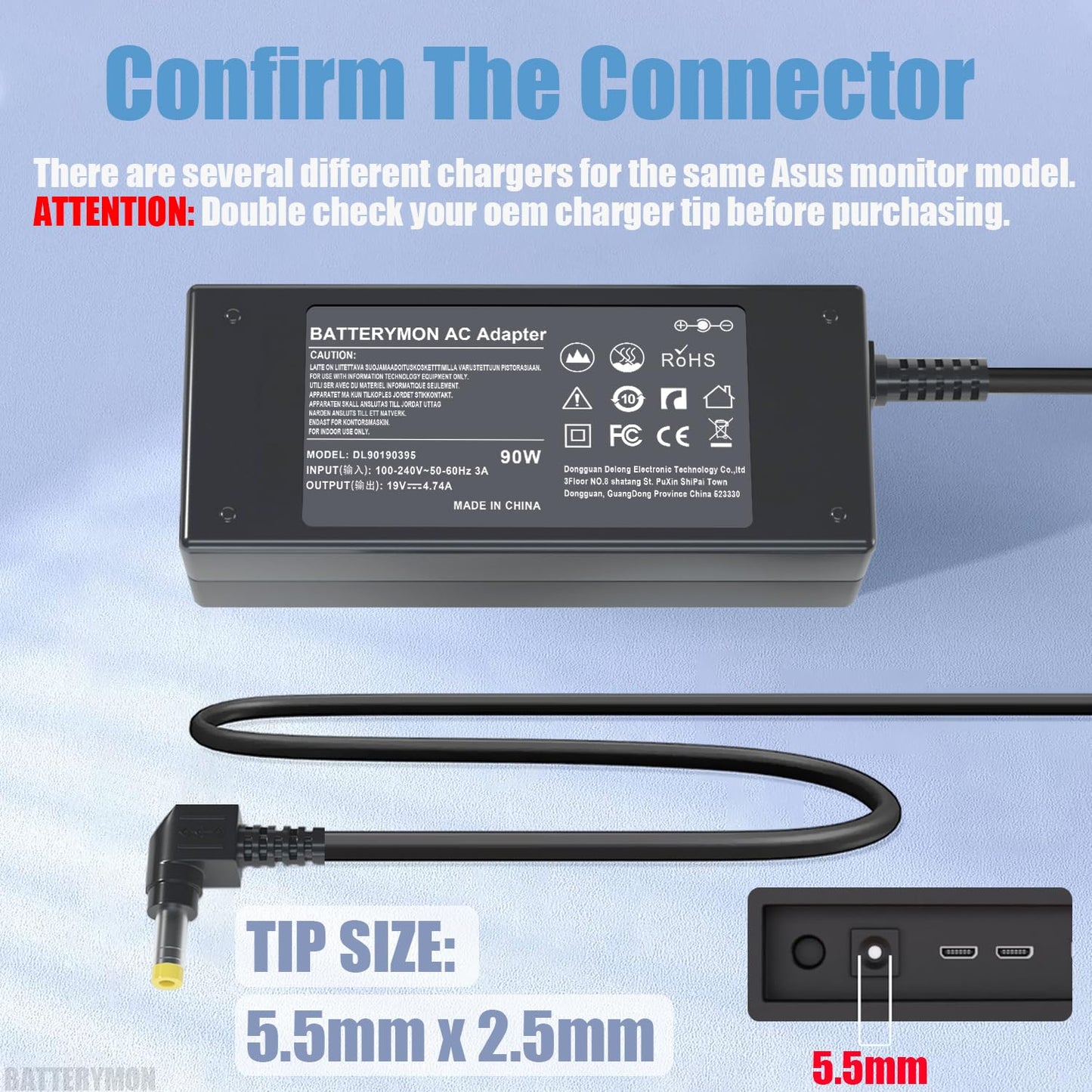 19V Monitor Power Adapter Cord Compatible with Asus VG278Q VG278 VG279 VG279Q VG245H VG245 VG248QE VX248 VX248H VX228H VX279H MX239H MX279H LS246H…