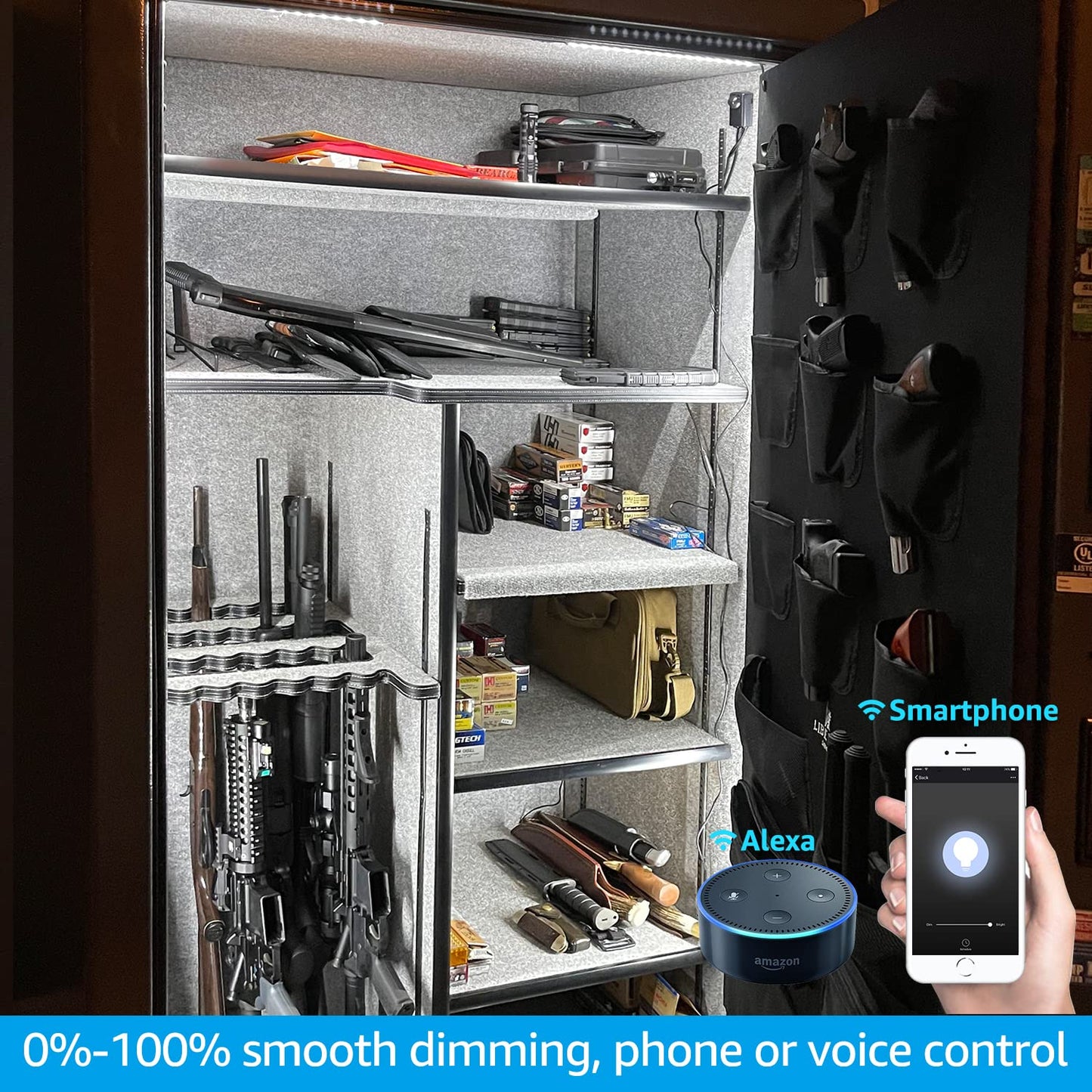 TORCHSTAR Voice Control Smart LED Safe Lighting Kit, (4) 12 Inch Dimmable Linkable Light Bars, Compatible with Alexa&Rocker Switch, 100-240V UL Power