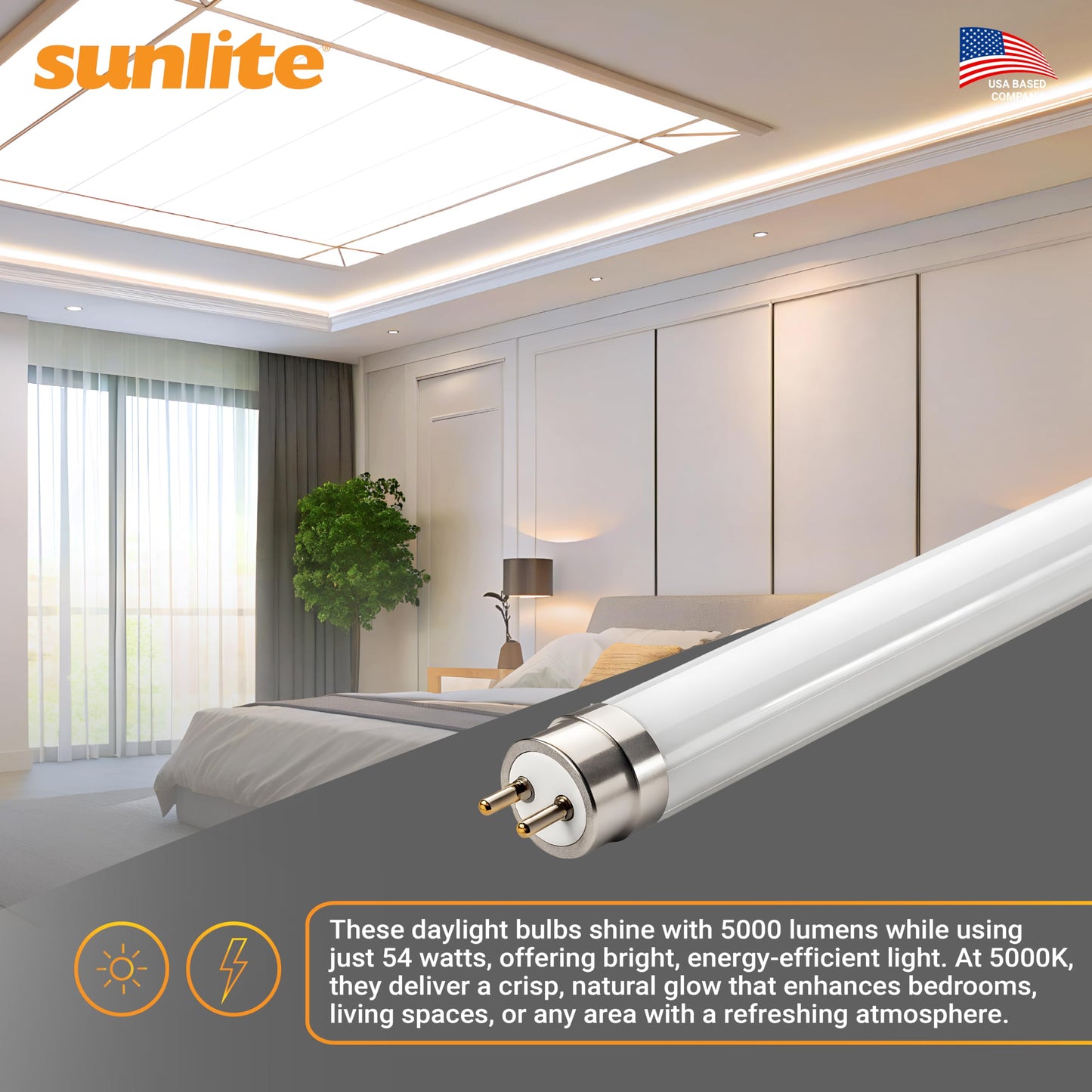 Sunlite F54T5/850/HO 4 Foot T5 Linear Fluorescent Lamp, 54 Watts, 5000 Lumens, 5000K Daylight, Miniature G5 Bi-Pin Base, ROHS Compliant, High