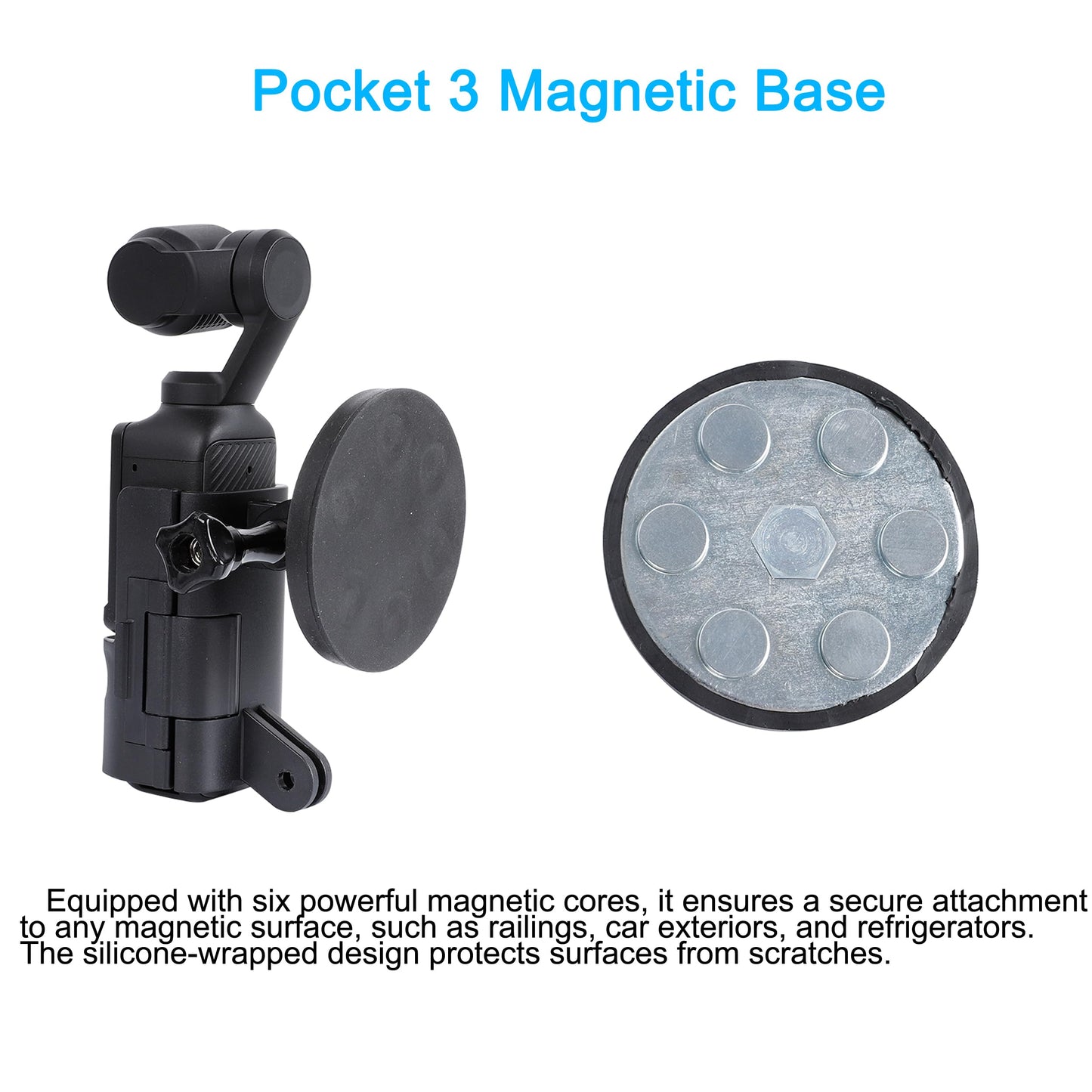 PellKing DJI Osmo Pocket 3 Magnetic Mount Kit - Magnetic Suction Stand + Pocket 3 Extension Adapter Cage with Cold Shoe Accessories