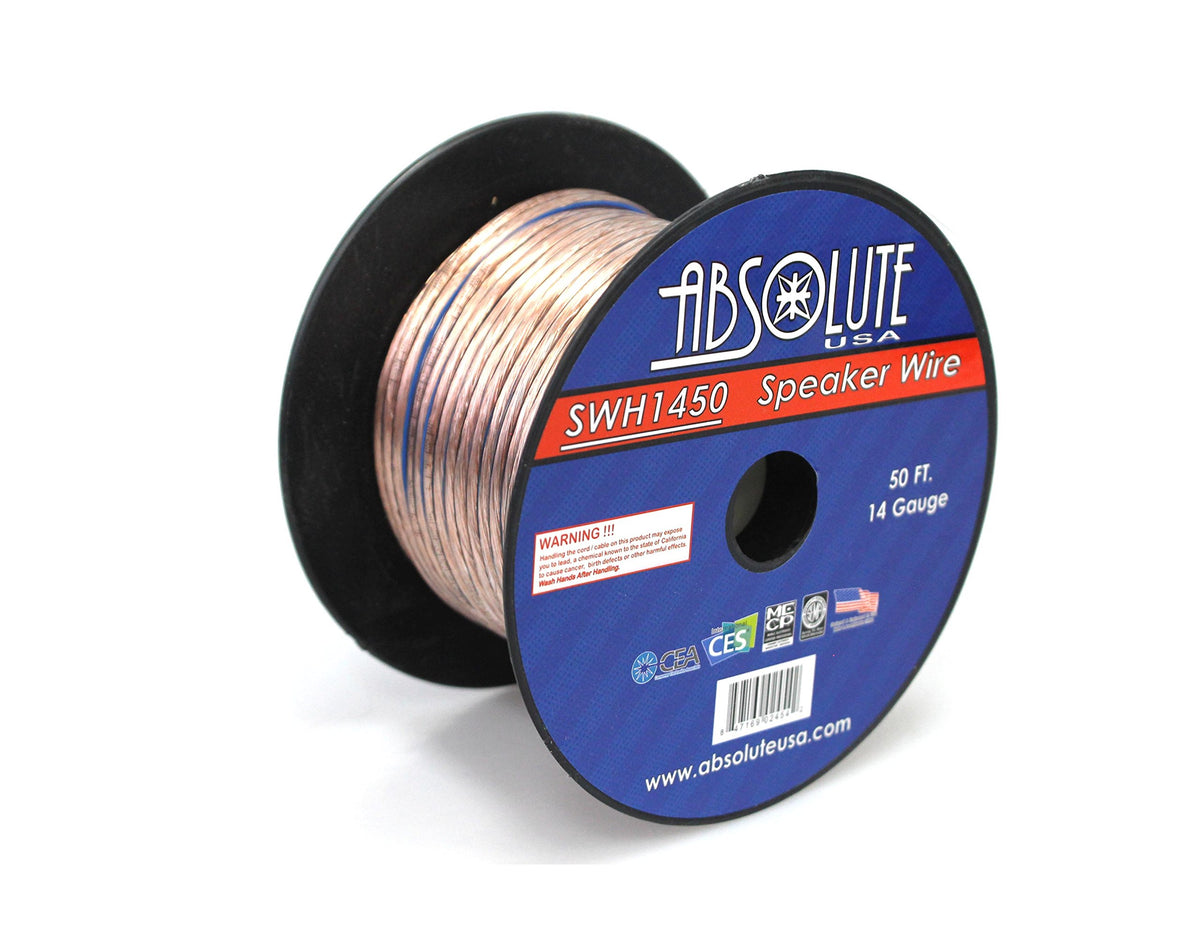 Absolute USA SWH1450 14 Gauge Car Home Audio Speaker Wire Cable Spool 50'