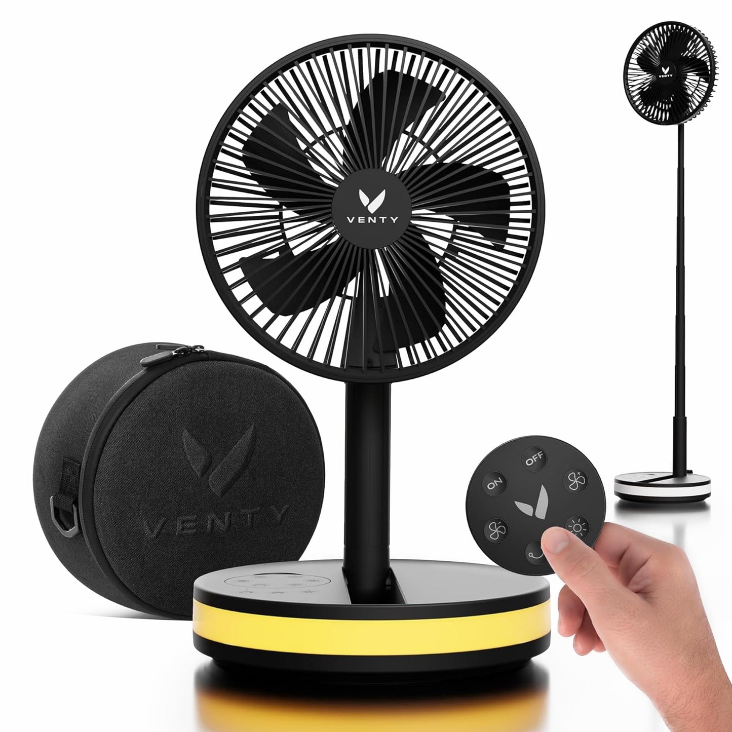 VENTY Portable Fan - Wireless Battery Operated Fan - 4 Speeds - LED Lighting - Carry Case & Remote Control - Cruise Travel - Outdoor Travel RV Power