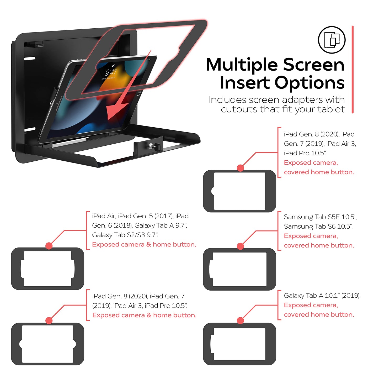 CTA Digital Heavy Duty Metal Tablet Wall Mount - Compatible with iPad 5/6/7/8/9, iPad Pro 9.7' to 11', iPad Air 1/2/3 & Galaxy Tabs - Anti-Theft