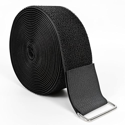 Hook and Loop Straps, 2'' x 16.5', Fastening Cinch Straps with 15 Metal Buckles, Cut to Length, Heavy Duty, Reusable Cable Straps, Cord Straps, 16.5