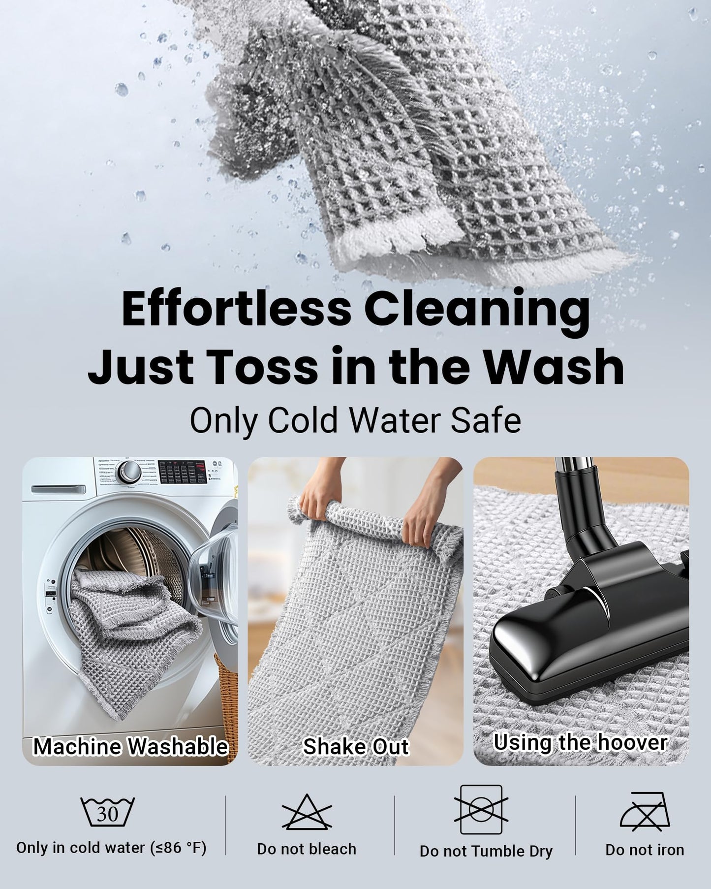 Furicher Waffle Bath Mat Set, Non Slip Bathroom Rugs Sets 2 Piece, Ultra Absorbent Long Bath Rug Runner for Bathroom Decor, Machine Washable Boho…