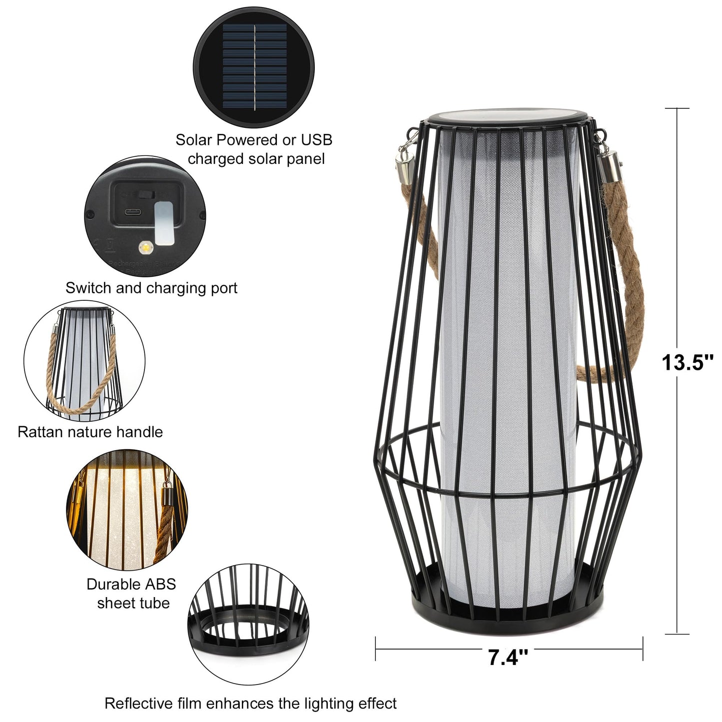pearlstar Large Solar Lanterns Outdoor Waterproof-Heavy Duty Metal Hanging Lights Solar Table Lamp for Outside Patio Yard Garden Porch Tabletop Decor