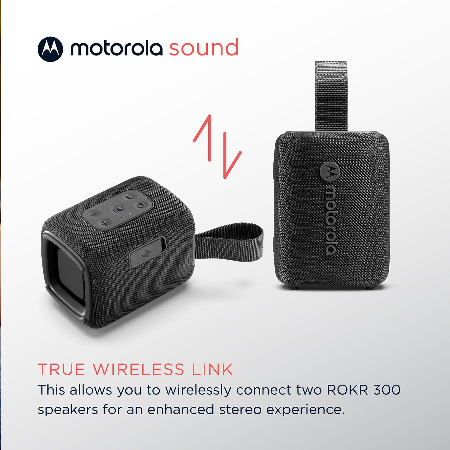 Motorola ROKR 300 Wireless Portable Bluetooth Speaker with Dual Built-in Passive Radiators, IP67 Water and Dust Resistant, Clear Vocals, Compatible