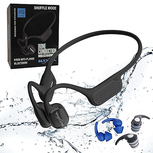 ELYXFUL Bone Conduction Swimming Headphones, IP68 Waterproof Bluetooth & 64GB MP3 Player, Open-Ear Water Headphones for Swimming with Mic, Secure…