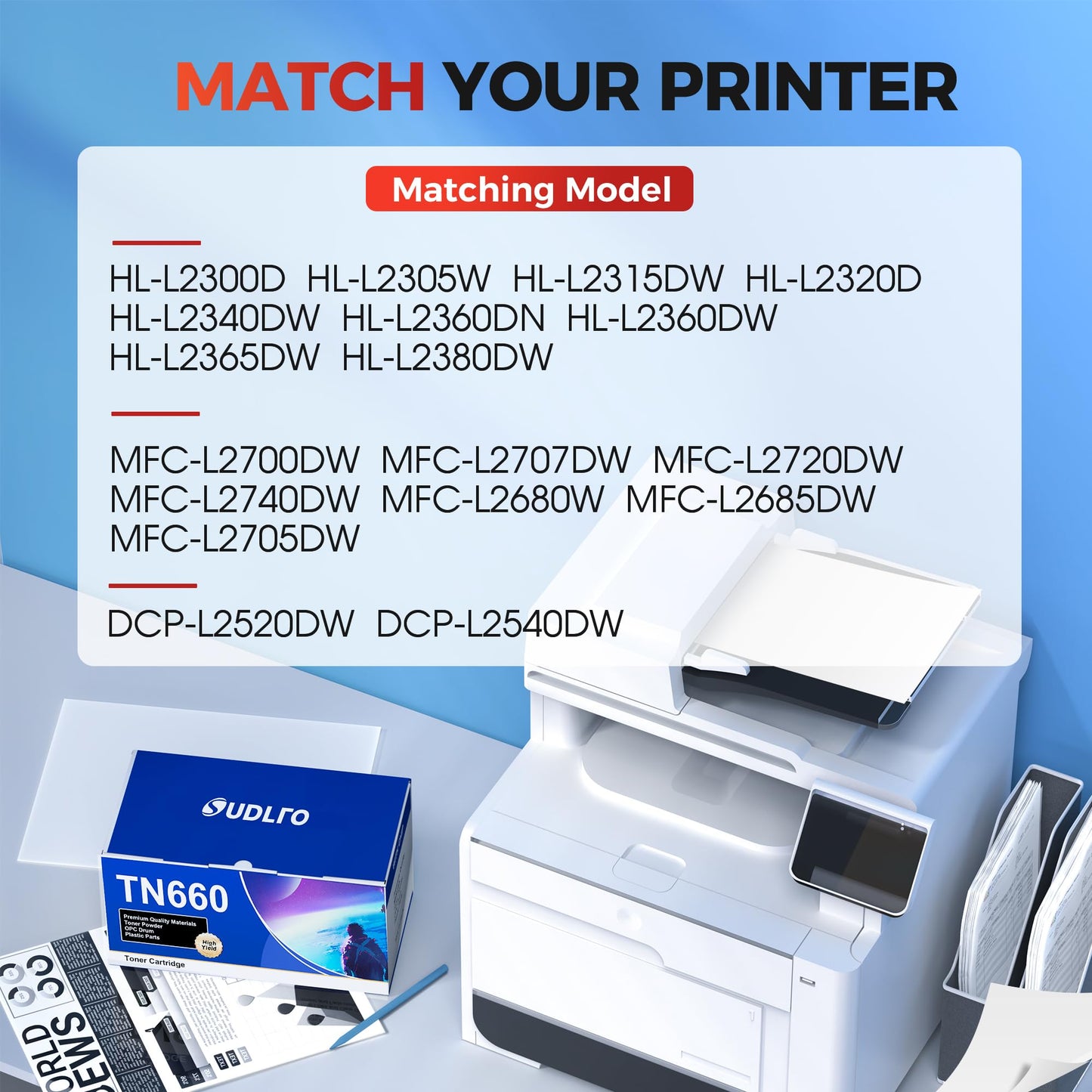 SUDLTO TN660 TN-660 Toner Cartridge - Replacement for Brother TN660 TN630 TN-630 TN-660 Use for HL-L2300D HL-L2380DW HL-L2320D DCP-L2540DW HL-L2340DW