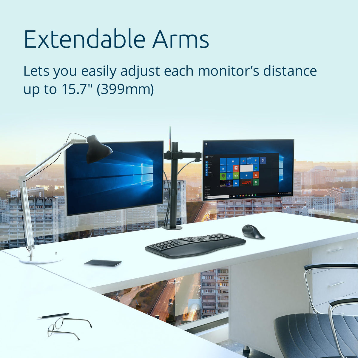 Kensington Dual Monitor Desk Mount, SmartFit Ergonomic Dual Monitor Arm for 2 Monitors Up to 32 inch and 17.6lbs for Office, Home, VESA Mount C-clamp