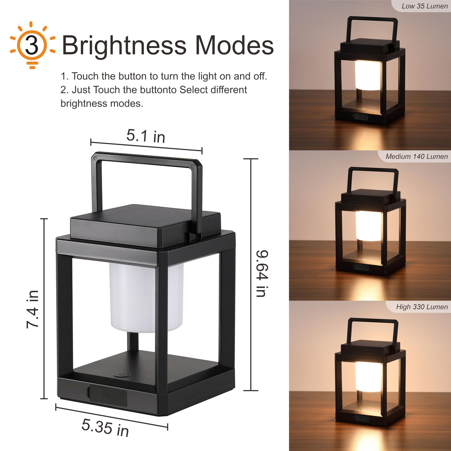LETRY Outdoor Table Lamp, Brightness LED Nightstand Lantern, Portable Rechargeable Solar Lamp Waterproof, Touch Control Outdoor Lamps Cordless Lights