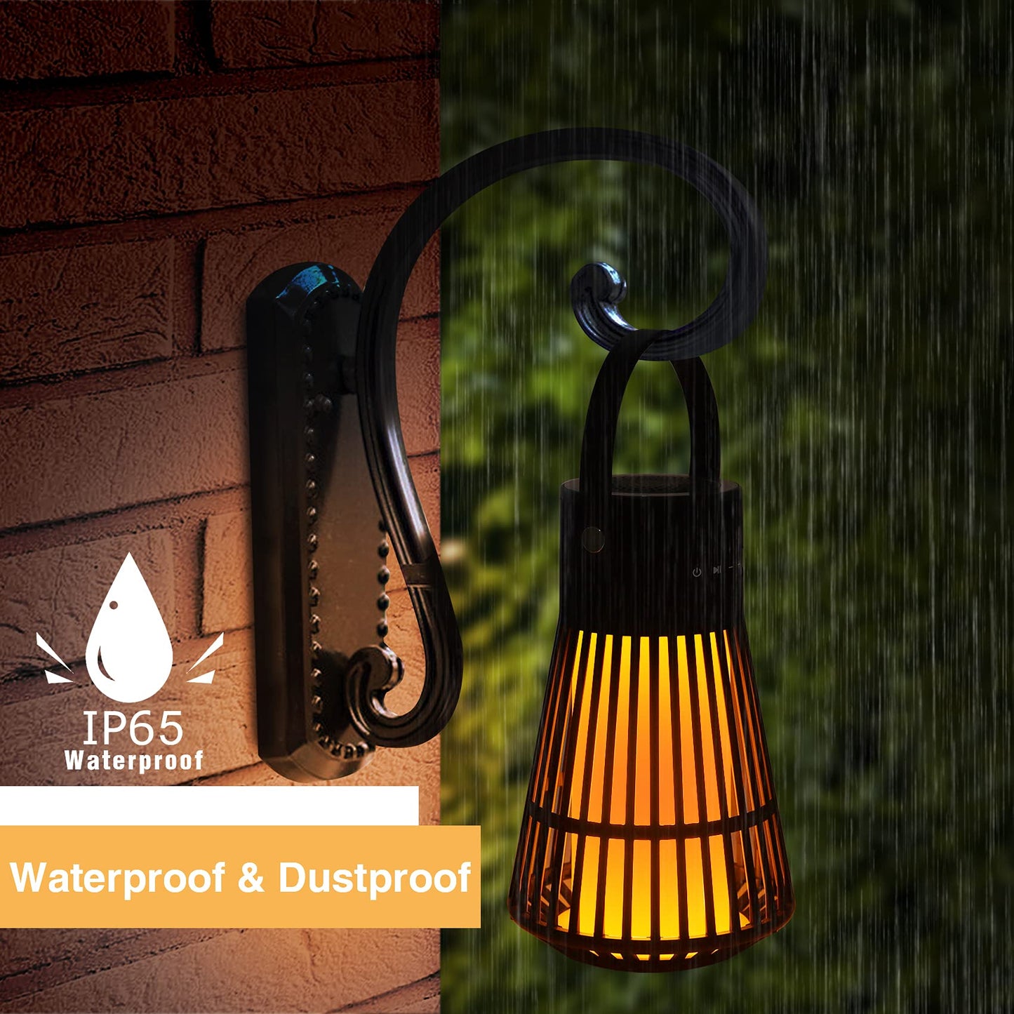 Outdoor Bluetooth Speaker with Flame Atmosphere, Led Waterproof Wireless Torch Speaker, Stereo Sound, Cool Gadgets for Camping, Yard, Party, Home