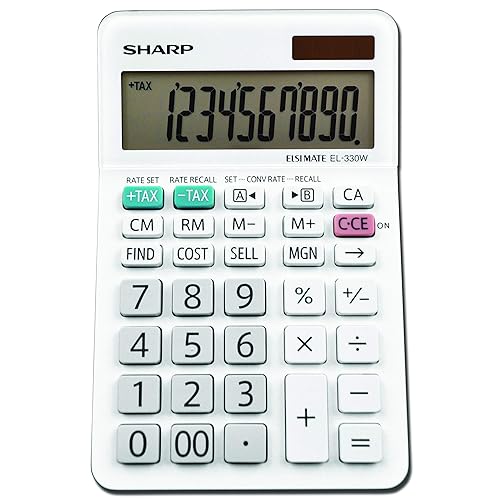 Sharp EL-330WB Standard Function Basic Desktop Calculator, Large Display, for Home and Office, Dual Power, Solar and Battery…