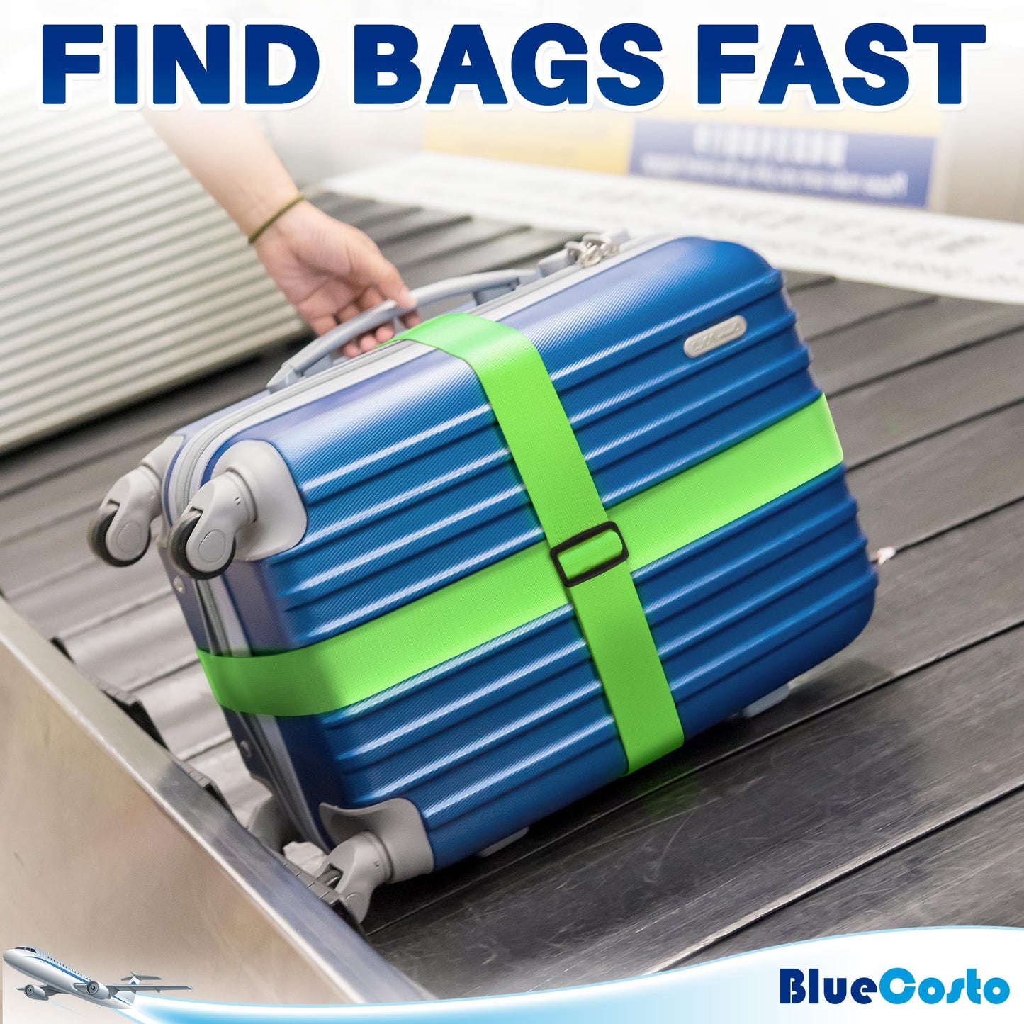 TSA Approved Luggage Straps – 4 Pack Neon Green Adjustable Nylon Suitcase Belts for Travel Bags, Briefcases & Checked Luggage (46"-78")