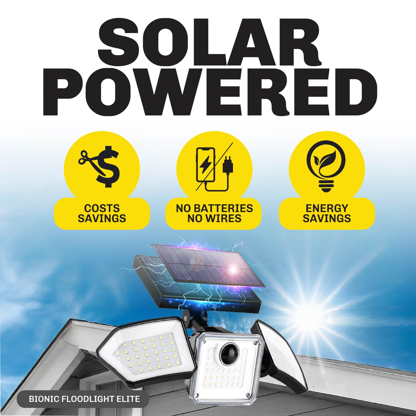 Bell+Howell Solar Flood Lights Outdoor Motion Sensor 2 Pack, 500 Lumens 89 LEDs, 3 Heads Wide Angle 1420 Sq Ft Coverage, IP65 Waterproof Solar