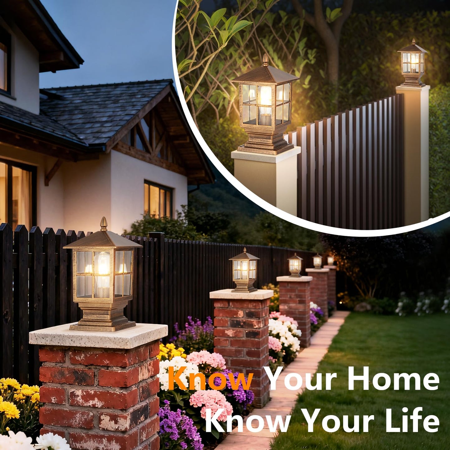 SLAWA Modern Exterior Pillar Lights - Outdoor Garden Patio Post Lights with Glass Lampshade