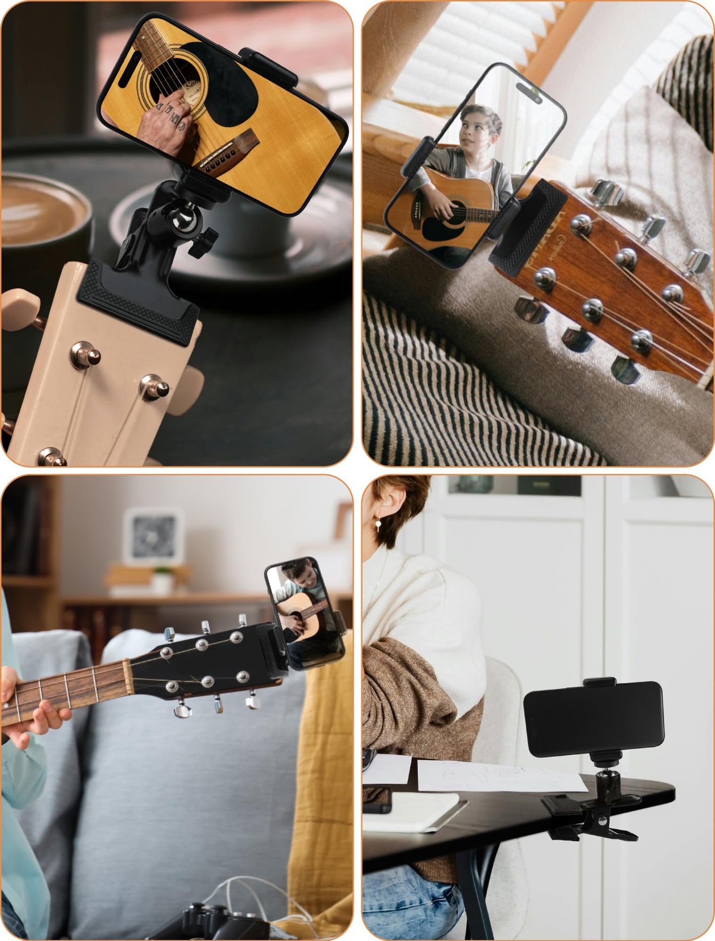 gliship Guitar Bass Head Phone Holder Cell Phone Stand Live Broadcast Bracket Clip Clamp Phone Mount with 1/4 Ball Head Adapter Universal for Bass