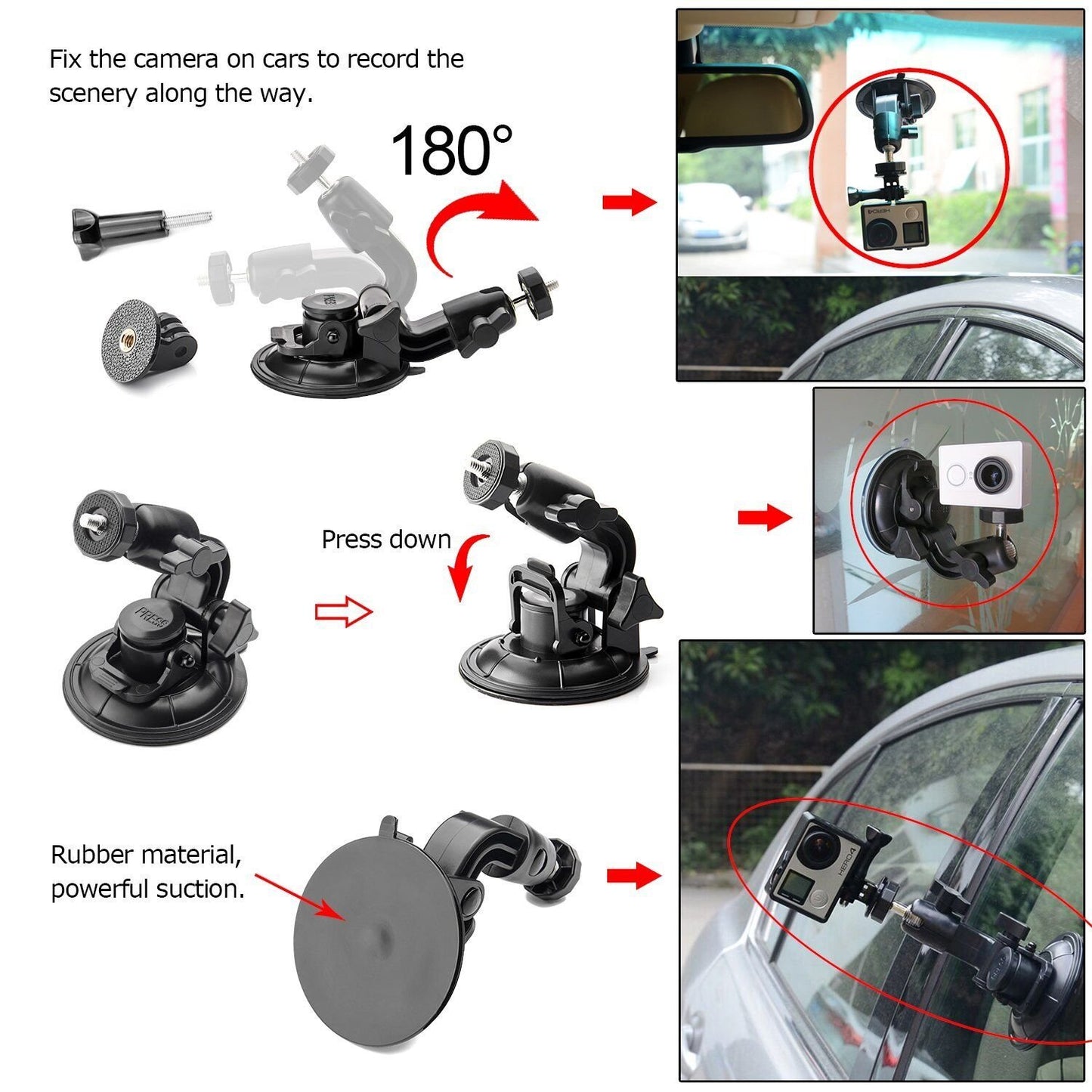 ASOCEA Action Camera Suction Cup Mount Windshield Camera Holder Tripod Adapter with 1/4" Screw Compatible with Gopro Hero 13 12 11 10 9/AKASO
