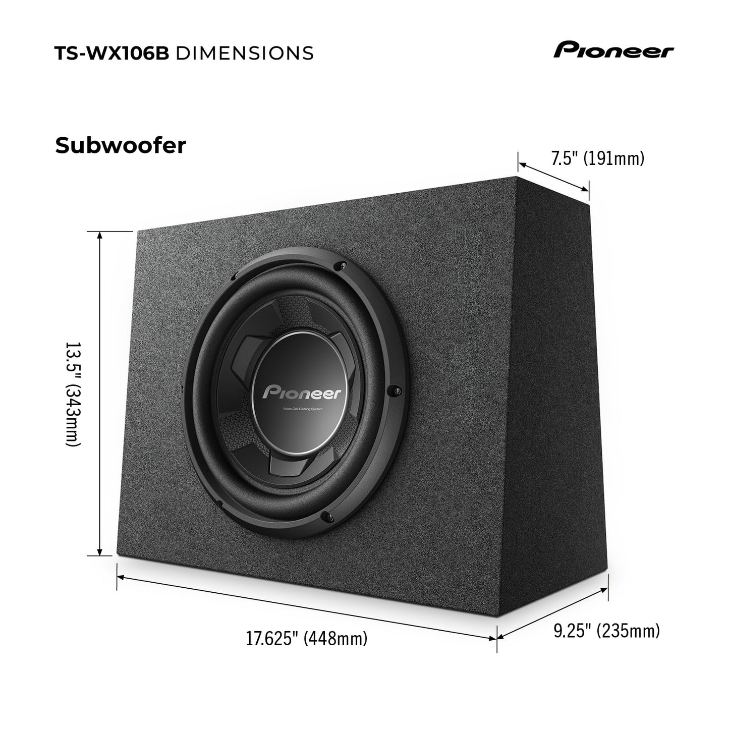 Pioneer TS-WX106B 10” Speakers - 1100W Max, Pre-Loaded, Easy Installation, Enclosure Included
