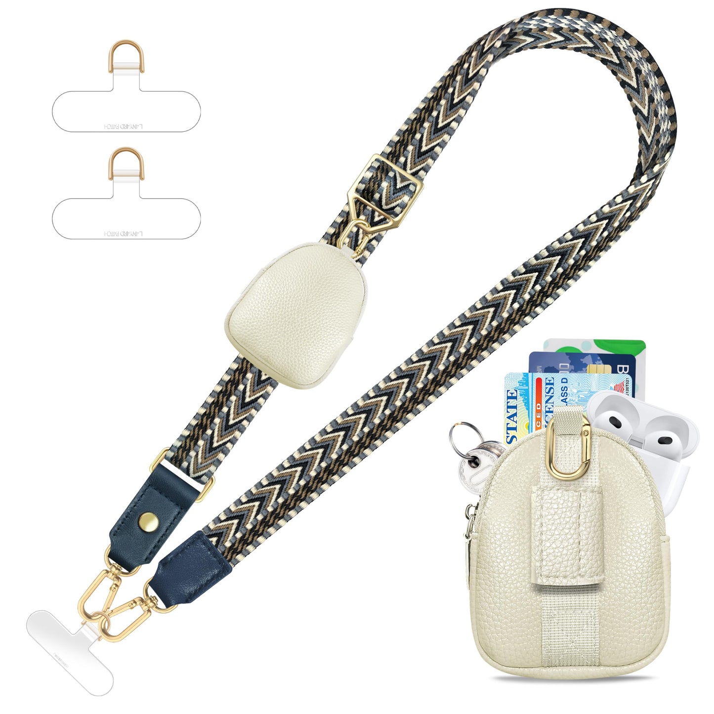 UKON Adjustable Phone Lanyard Crossbody Strap With Wallet Clip-and-Go Strap with Zippered Pouch Widened Phone String for iPhone Hands-Free