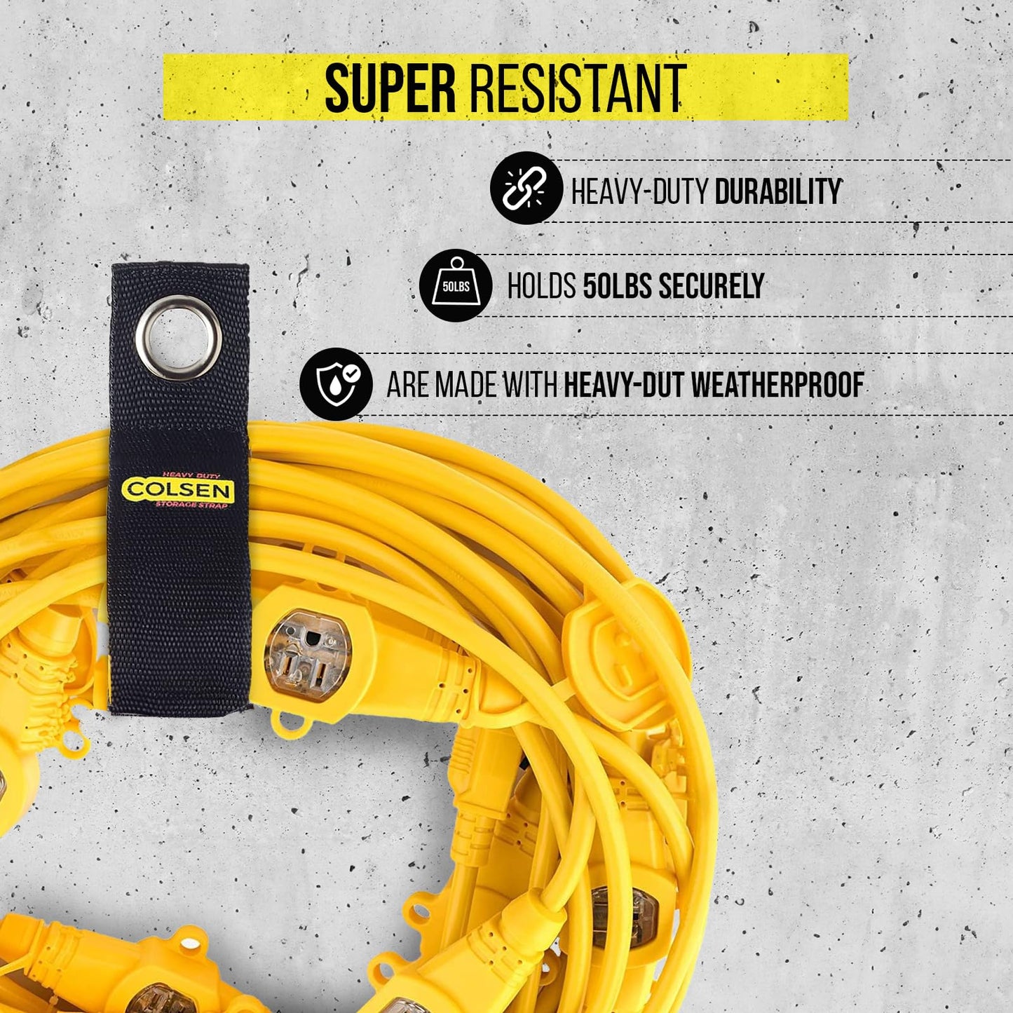 COLSEN Storage Strap - 20 inch large Heavy Duty Garage Organization Cable Keeper Wire Holder Outdoor rope strap Hose Hanger for extension cords RV