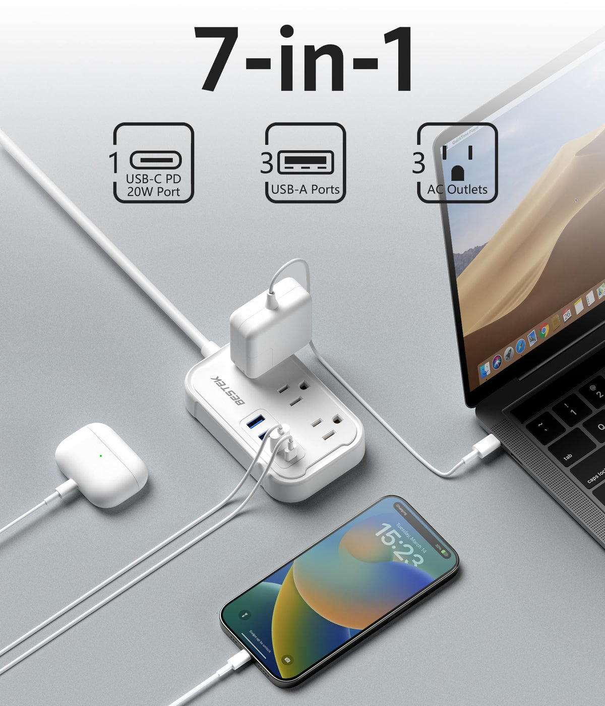 European Travel Plug Adapter - US to Europe Plug Adapter with 3 AC Outlets and 4 USB(1 PD20W) Type E/F - International Travel Adapter for USA…