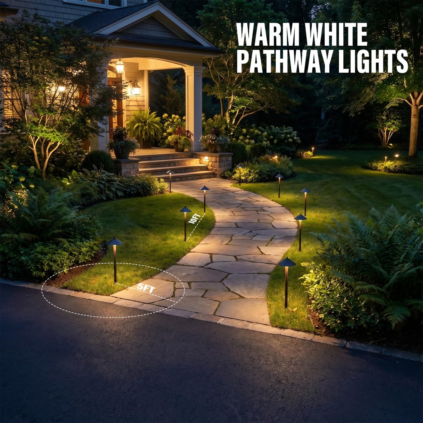 VENUS MANUFACTURING Low Voltage Pathway Lights Outdoor Landscape Lighting 10W 25 Lumen 2700K Die-cast Aluminum Housing 12V Garden Halogen Path Lights