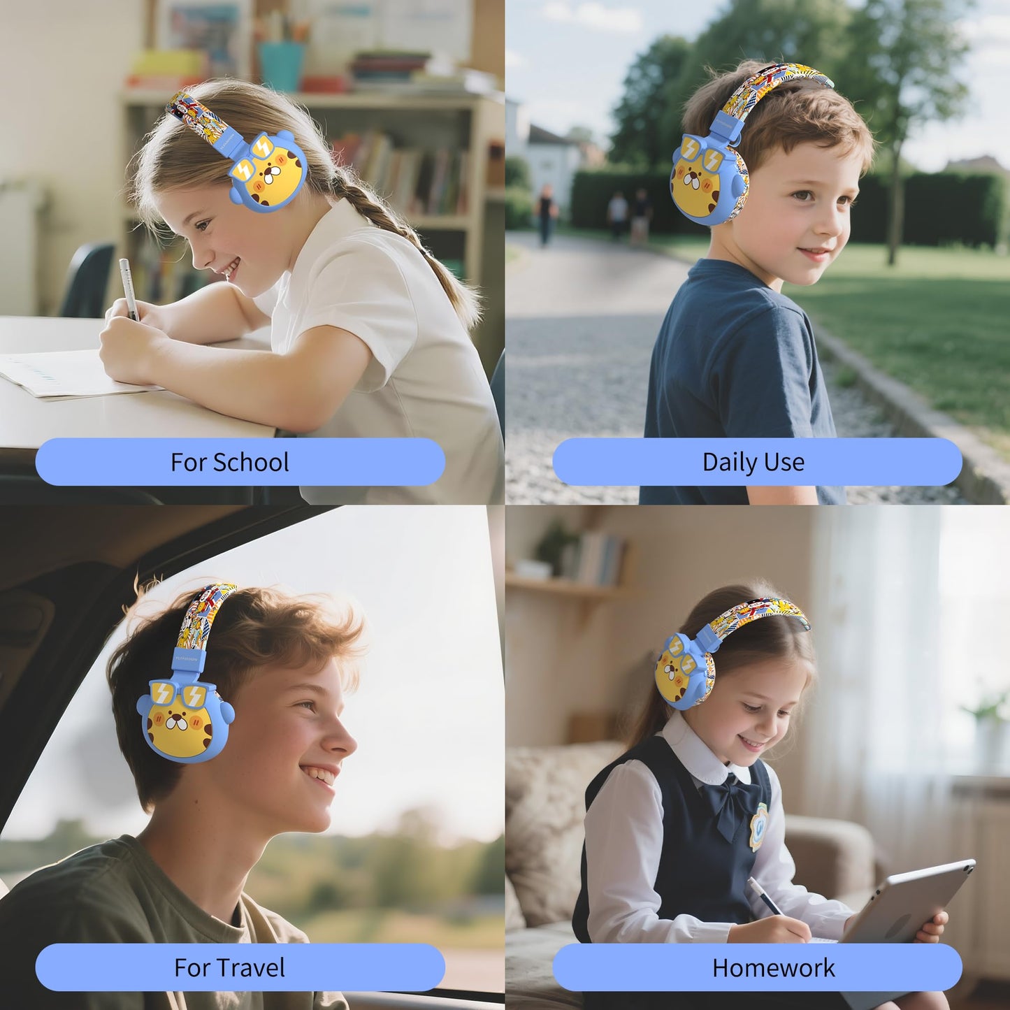 YLFASHION Kids Bluetooth Headphones, 85dB Volume Limit, Ultra-Soft Over-Ear, Built-in Mic, Foldable, Beerus Cartoon Animal Design, Suitable…