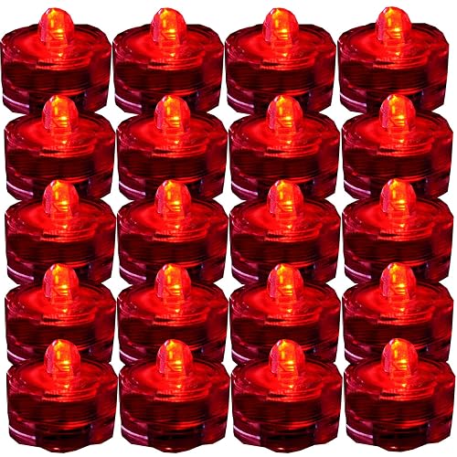 JYtrend Bright LED Floral Tea Light Submersible Lights for Party Wedding (Red, 20 Pack)