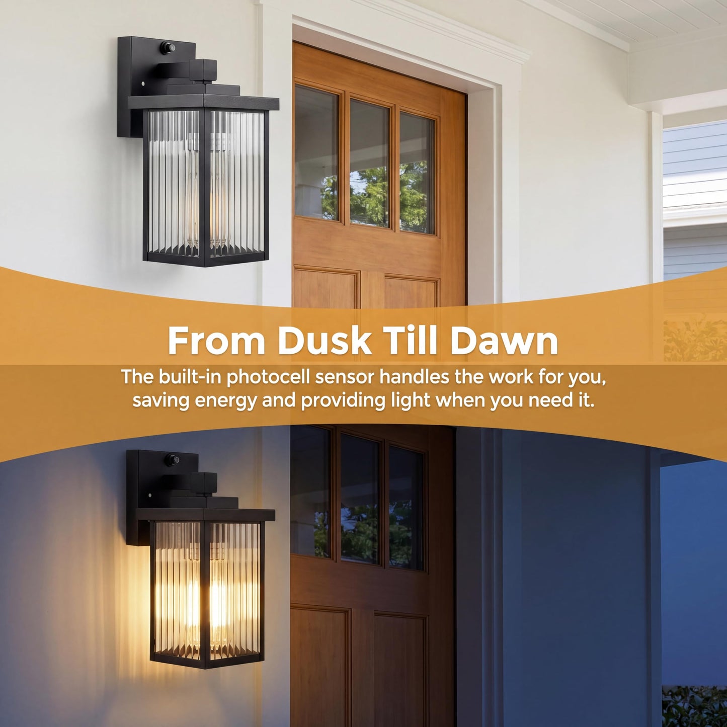 hameso Dusk to Dawn Porch Light, Outdoor Wall Light, All-Metal Frame