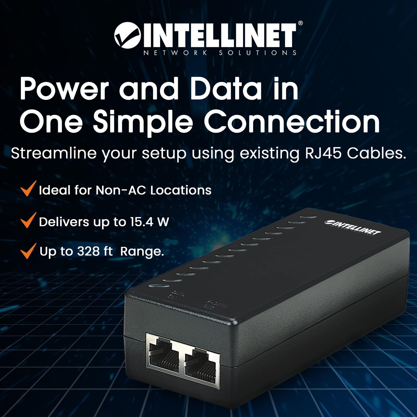 Intellinet PoE Injector, IEEE 802.3af, 15.4W, 10/100 Mbps, Black