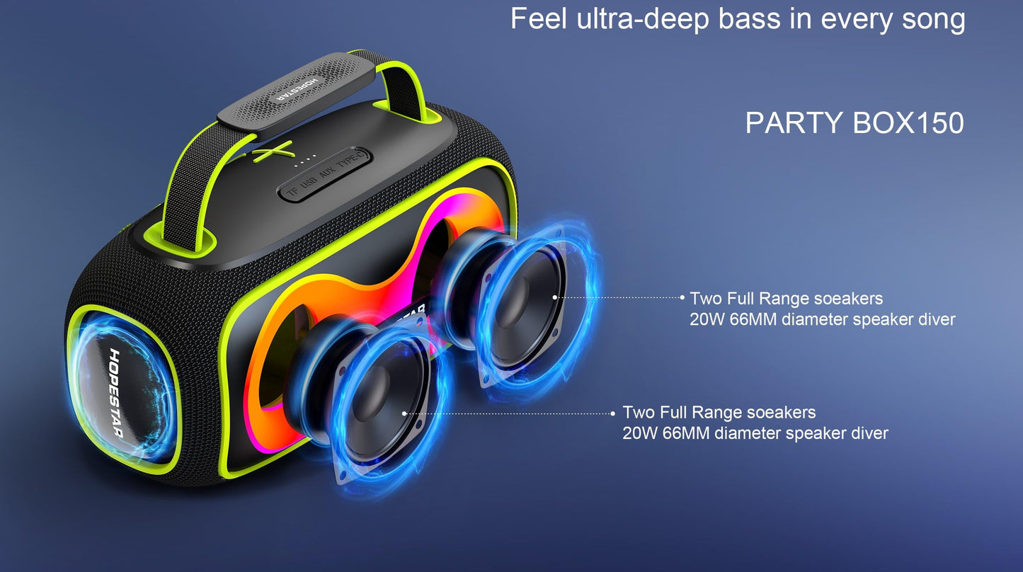 WorryFree Gadgets Portable Bluetooth Speaker, Loud Sound, 60W Powerful Deep Bass Stereo Sound, Wireless Indoor/Outdoor Party Speaker for Camping