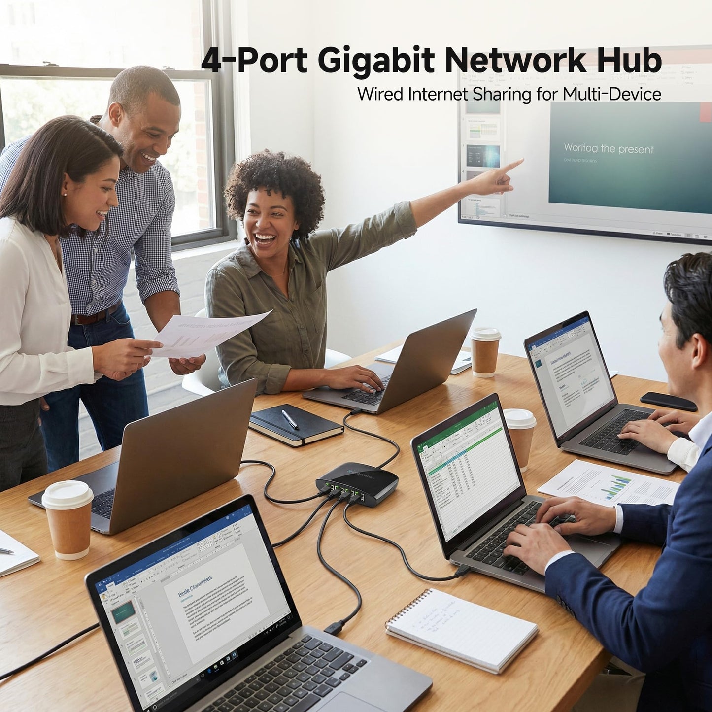 Cable Matters USB C to 4-Port Gigabit Ethernet Switch, TB5/TB4 Compatible