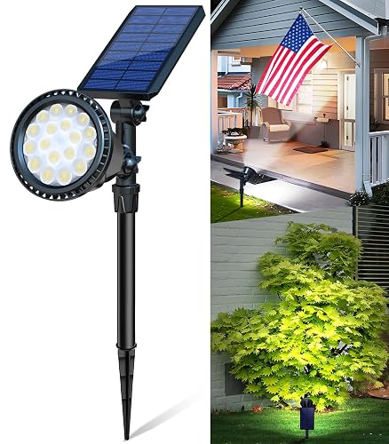 OSORD Solar Spot Lights Outdoor, Upgraded 18 LED Flag Pole Lights Solar Powered, Waterproof Landscape Spotlight for Outside Sign, Statue, Palm Tree