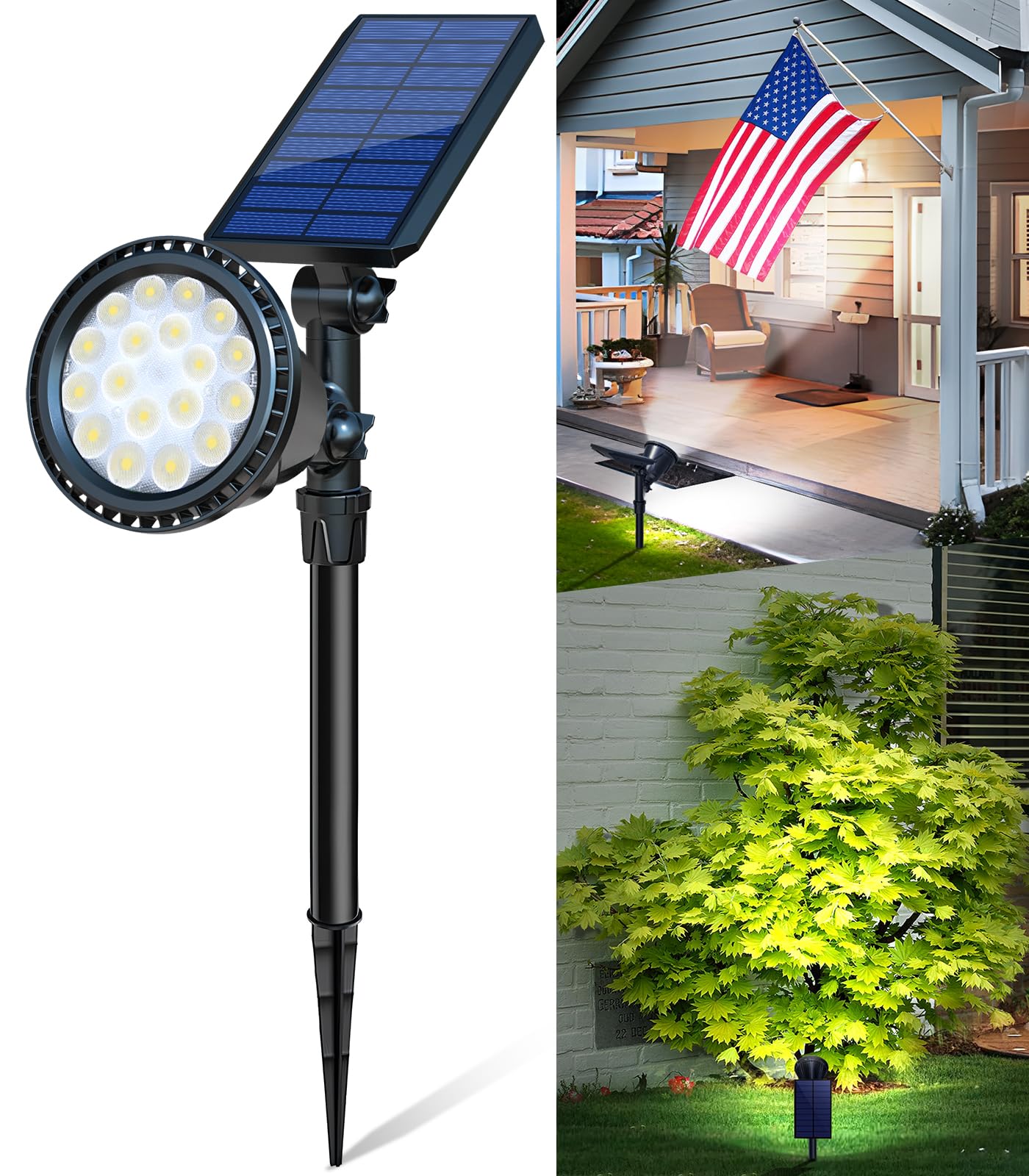 OSORD Solar Spot Lights Outdoor, Upgraded 18 LED Flag Pole Lights Solar Powered, Waterproof Landscape Spotlight for Outside Sign, Statue, Palm Tree