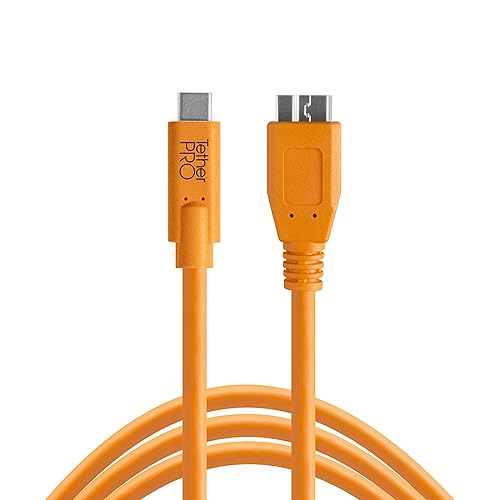 Tether Tools TetherPro USB-C to USB 3.0 Micro-B Cable | for Fast Transfer and Connection Between Camera and Computer | High Visibility Orange | 15